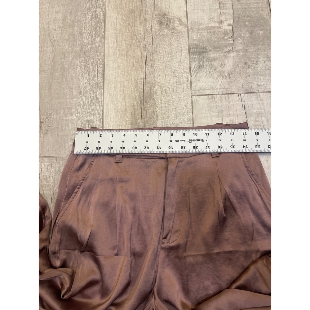 Madewell The Harlow Wide-Leg Pant Satin Pleated High Rise Brown CKP481060350 4 - Picture 10 of 12